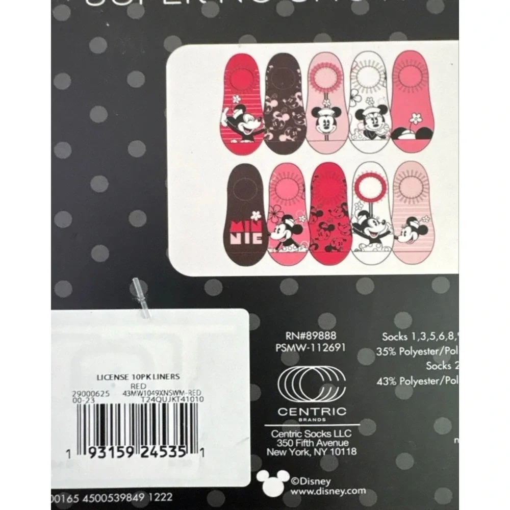Disney Minnie Mouse Girls Super‎ No Show Socks 10 Pair Pack Red Pink Grey 4-10